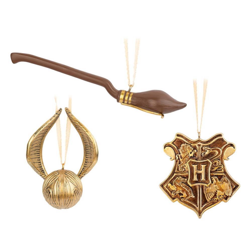 Grupo Erik Harry Potter - Golden Snitch, Nimbus 2000 And Hogwarts Crest Set Of 3 Christmas baubles - Multicolours